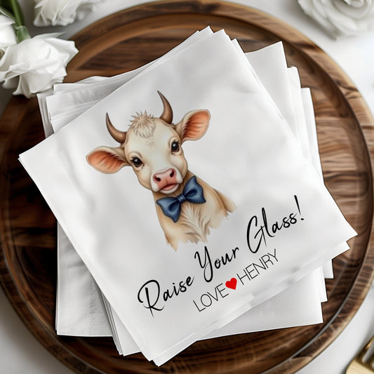 Custom Wedding Napkin Featuring Pet Watercolour Portrait Napkin