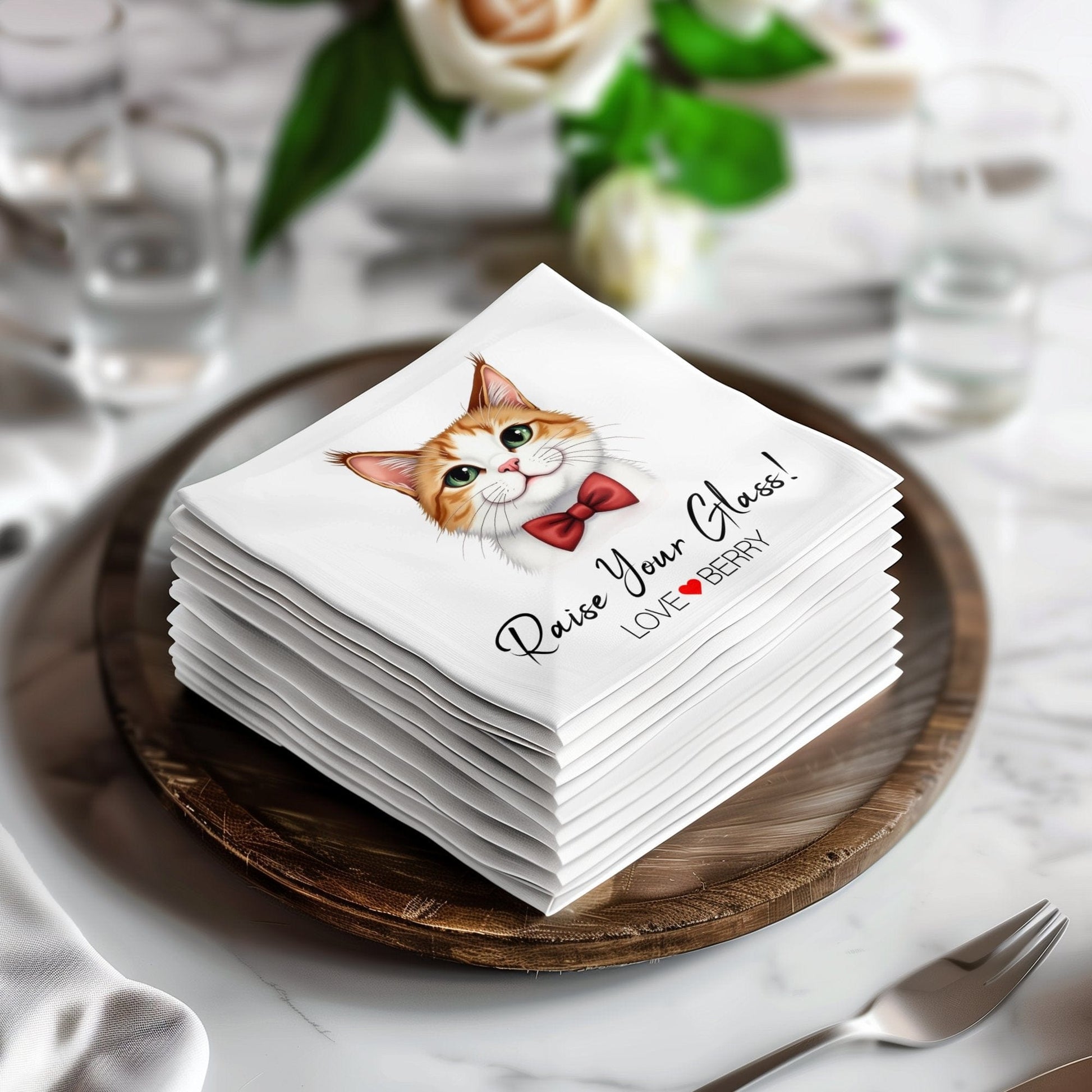 Custom Wedding Napkin Watercolour Pet Portrait Napkin