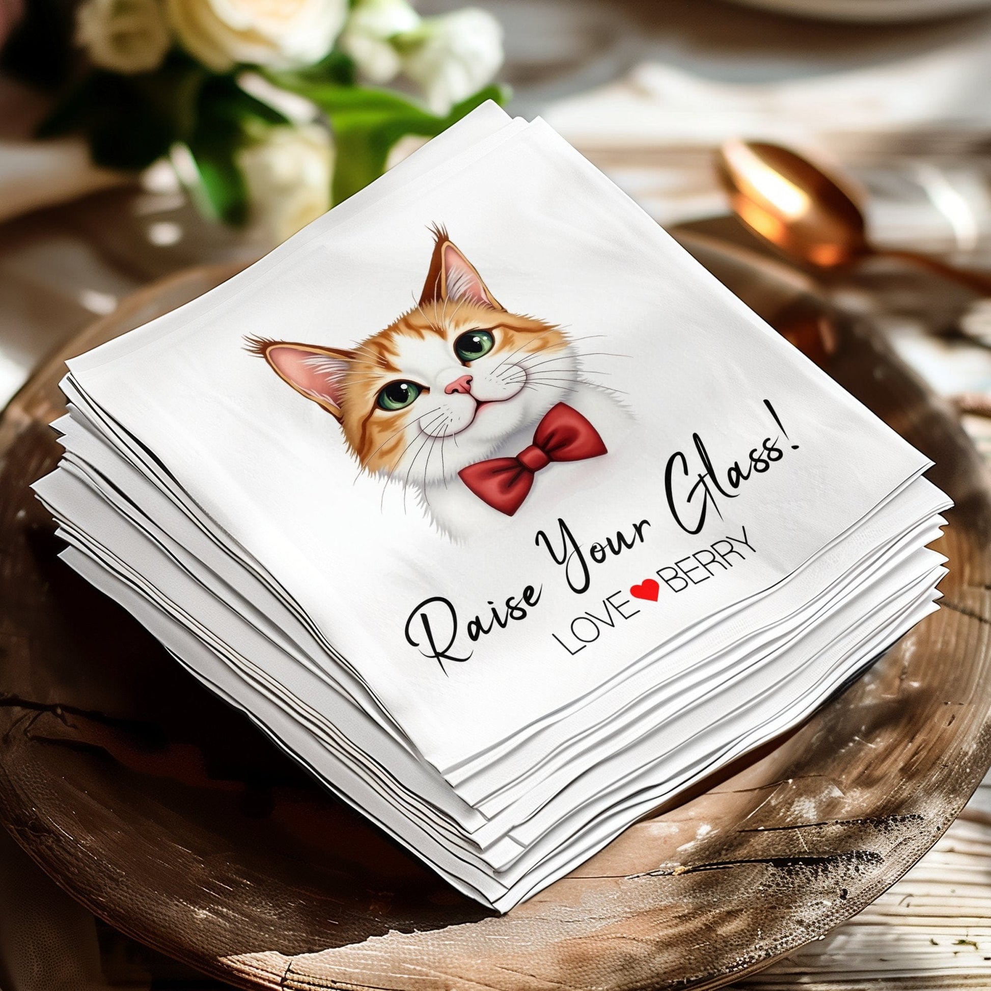 Custom Wedding Napkin Watercolour Pet Portrait Napkin