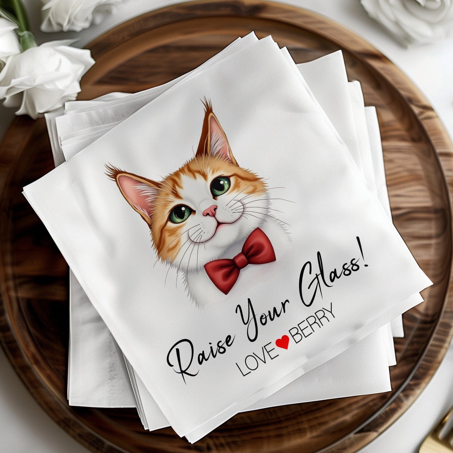 Custom Wedding Napkin Watercolour Pet Portrait Napkin