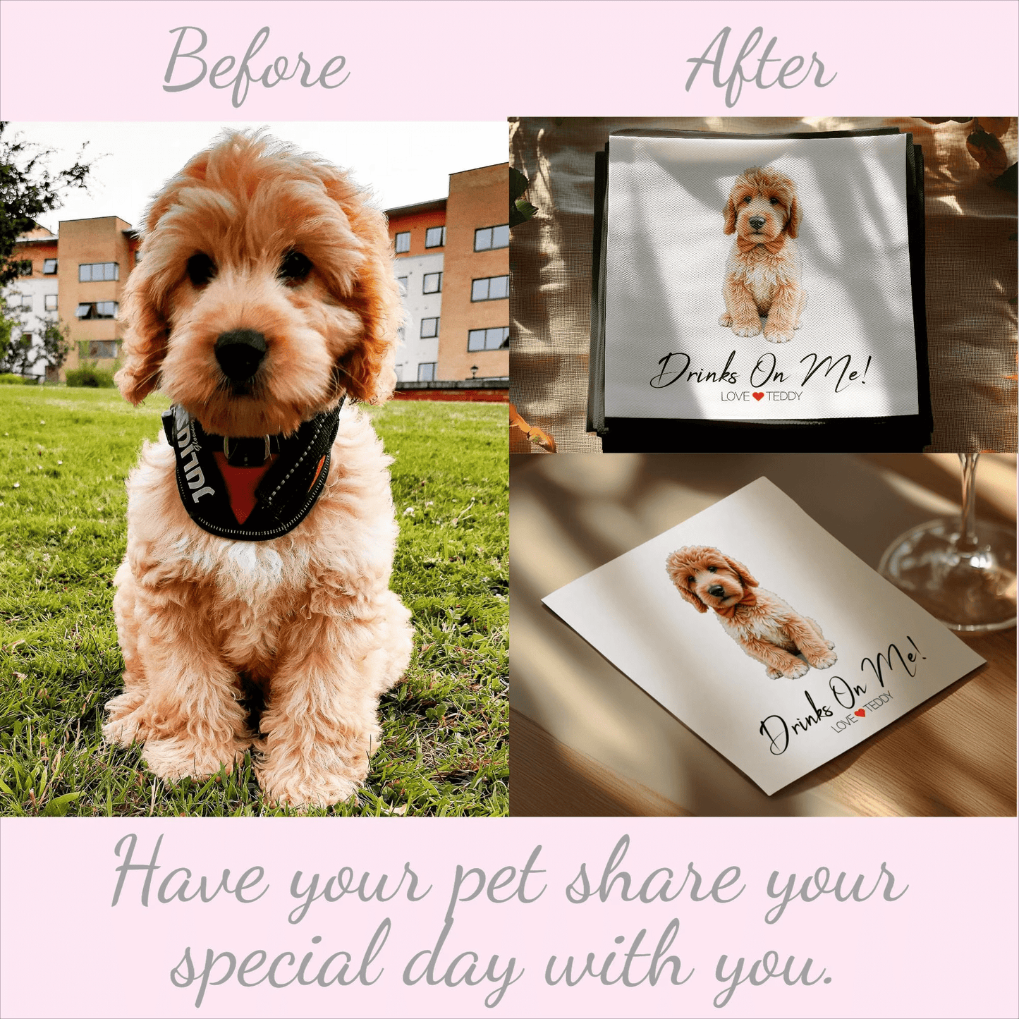 Custom Wedding Napkin Watercolour Pet Portrait Napkin