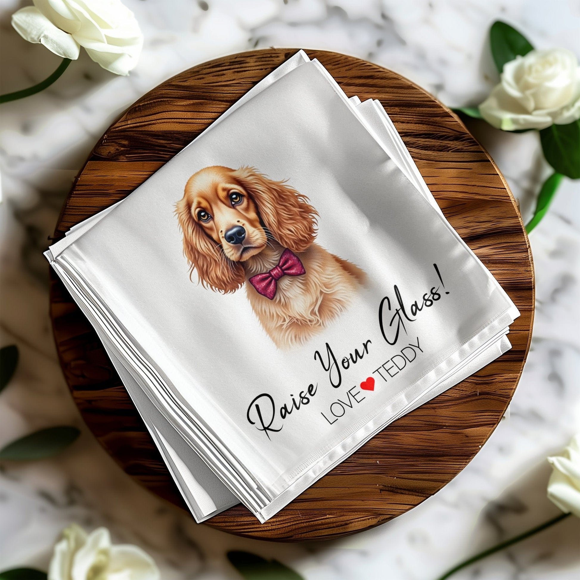 Custom Wedding Napkin with Watercolor Pet Portrait Napkin