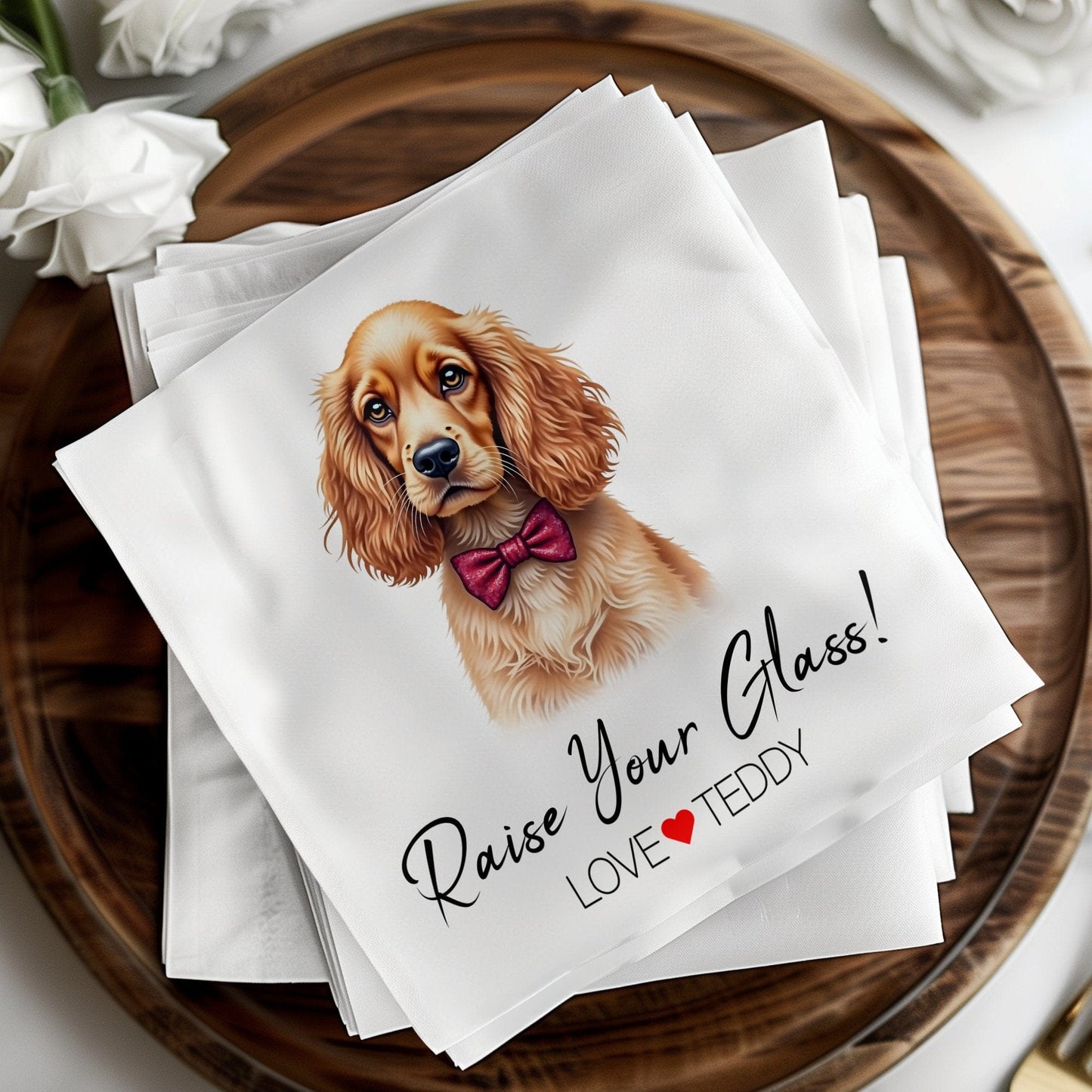 Custom Wedding Napkin with Watercolor Pet Portrait Napkin