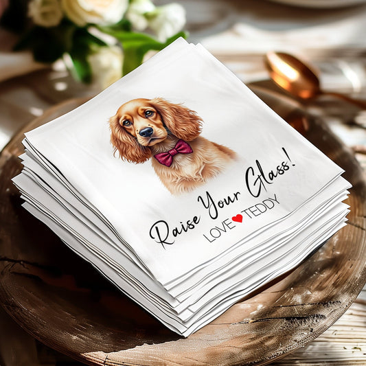 Custom Wedding Napkin with Watercolor Pet Portrait Napkin