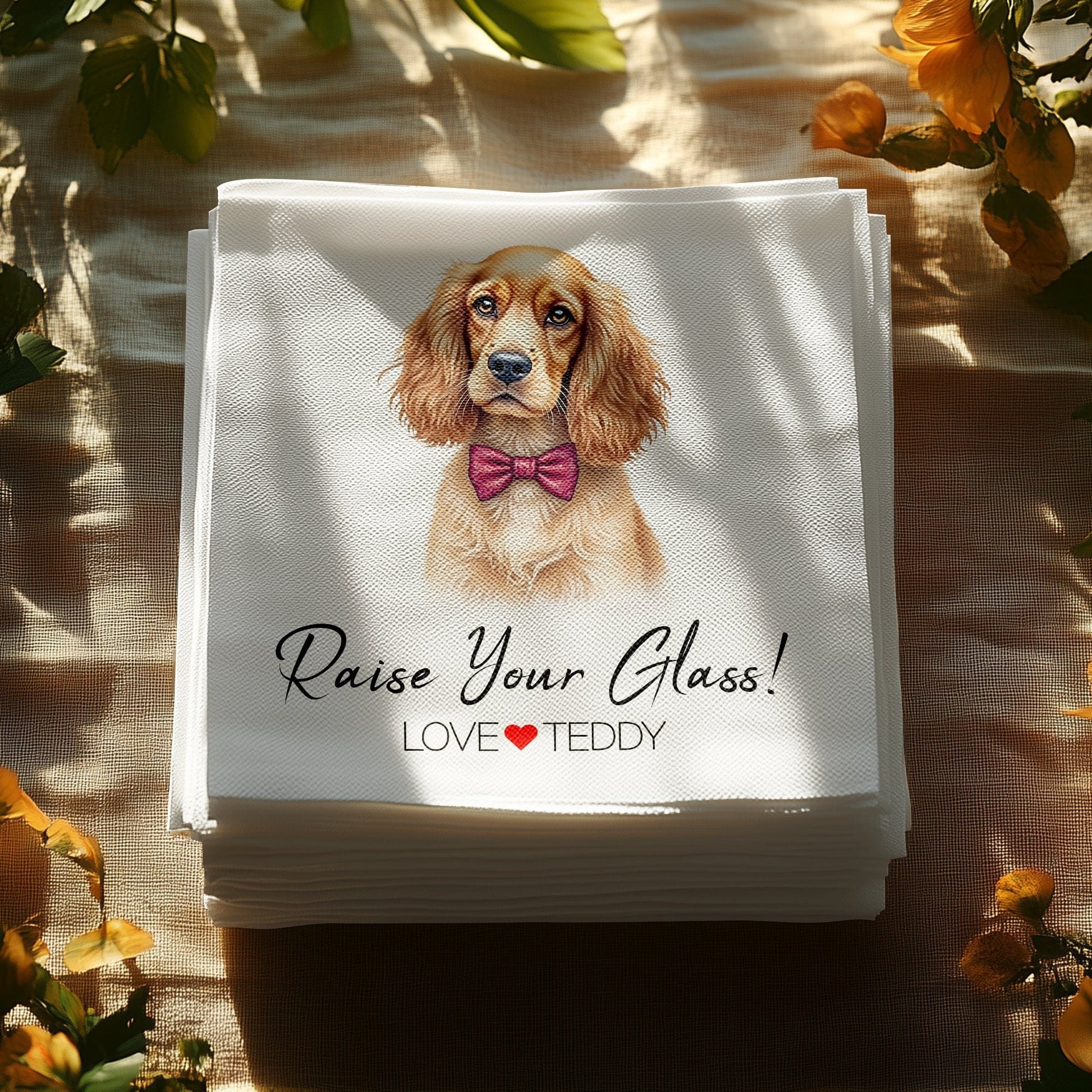 Custom Wedding Napkin with Watercolor Pet Portrait Napkin