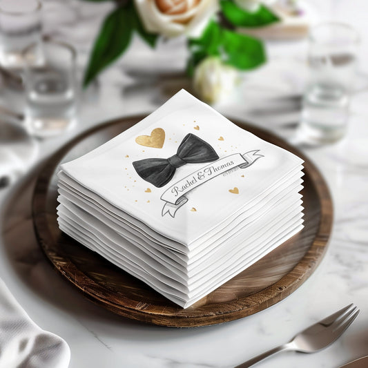 Elegant Event Napkin Personalized With Bow and Hearts Design Napkin