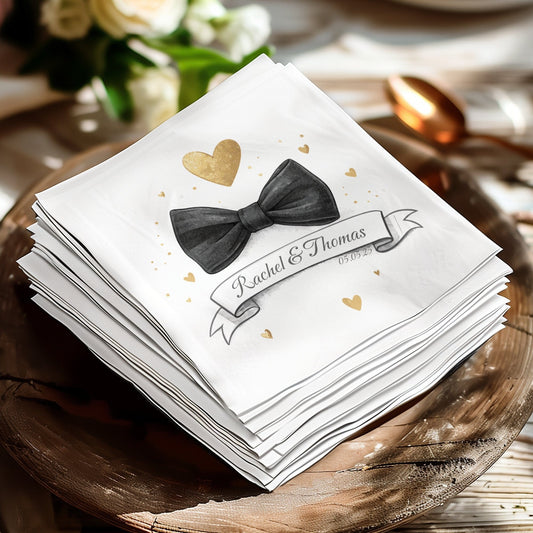 Elegant Event Napkin Personalized With Bow and Hearts Design Napkin