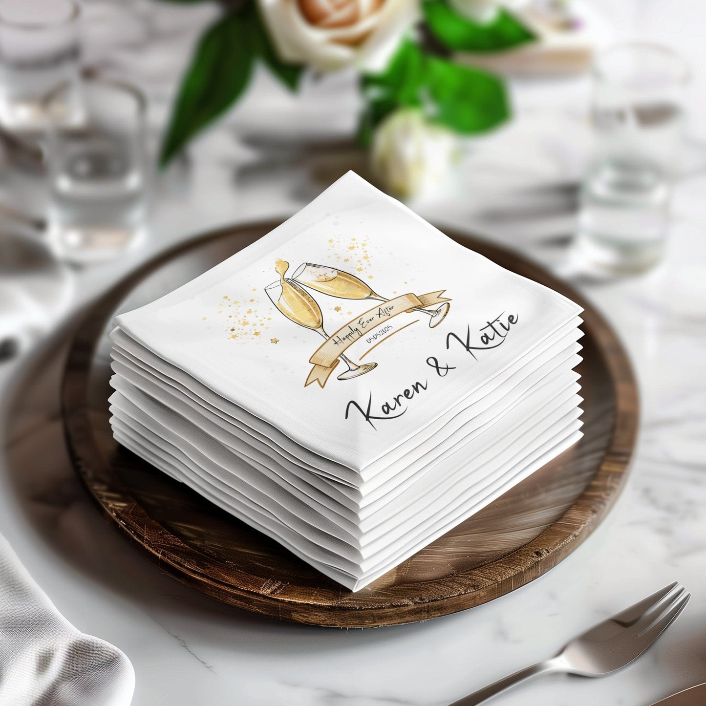 Happily Ever After Wedding Event Champagne Toast Napkin