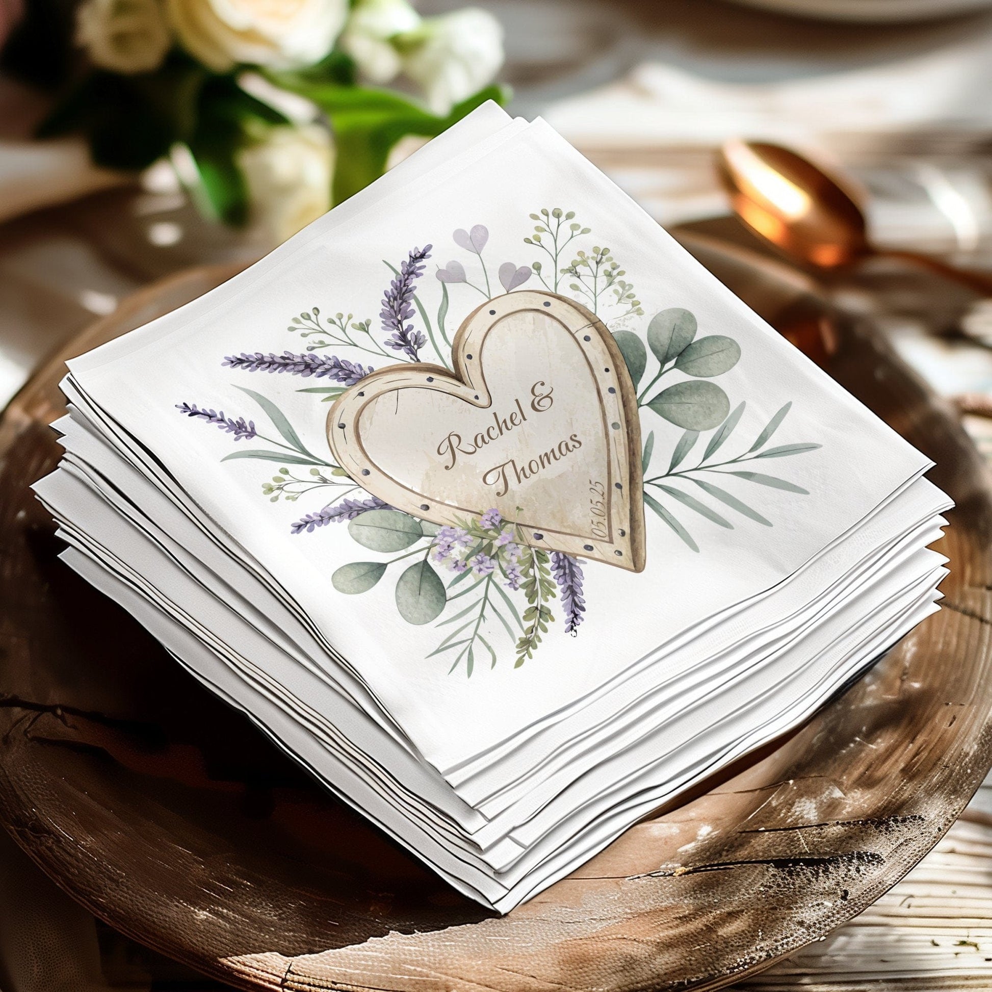 Personalised Wedding Event Napkins with Heart Design Napkin