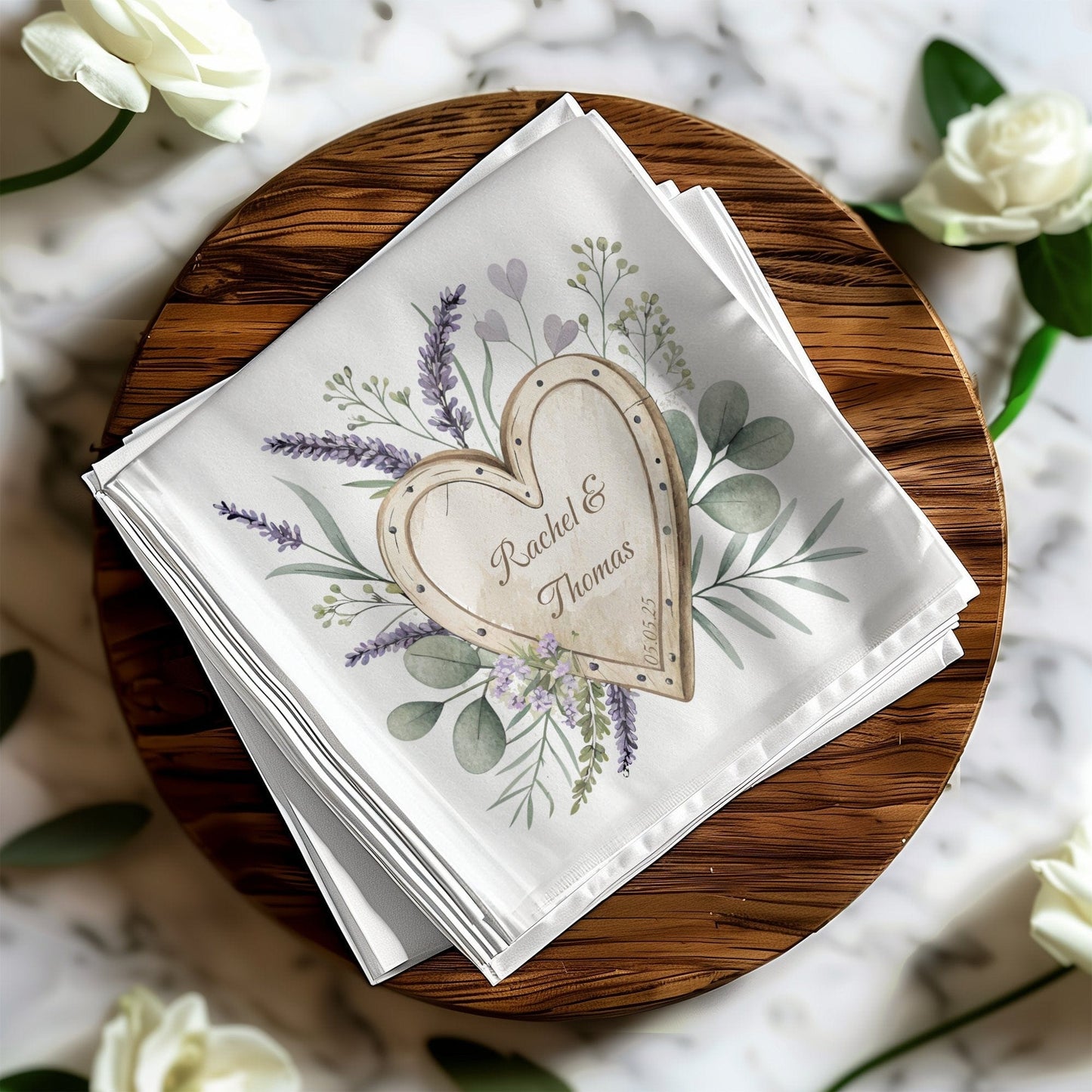 Personalised Wedding Event Napkins with Heart Design Napkin