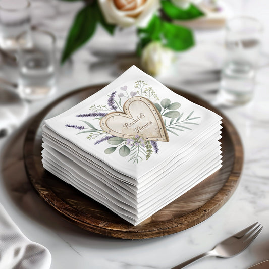 Personalised Wedding Event Napkins with Heart Design Napkin