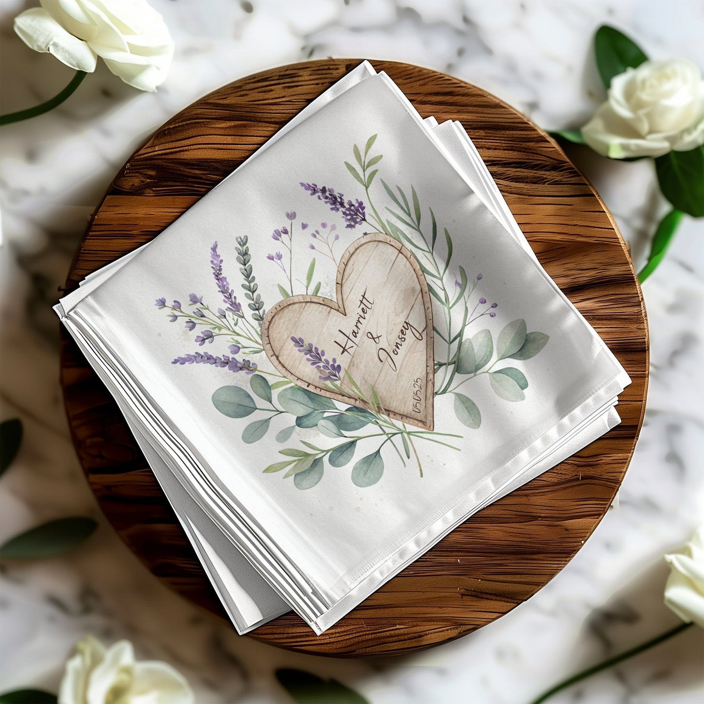 Personalized Heart and Floral Wedding Event Napkin