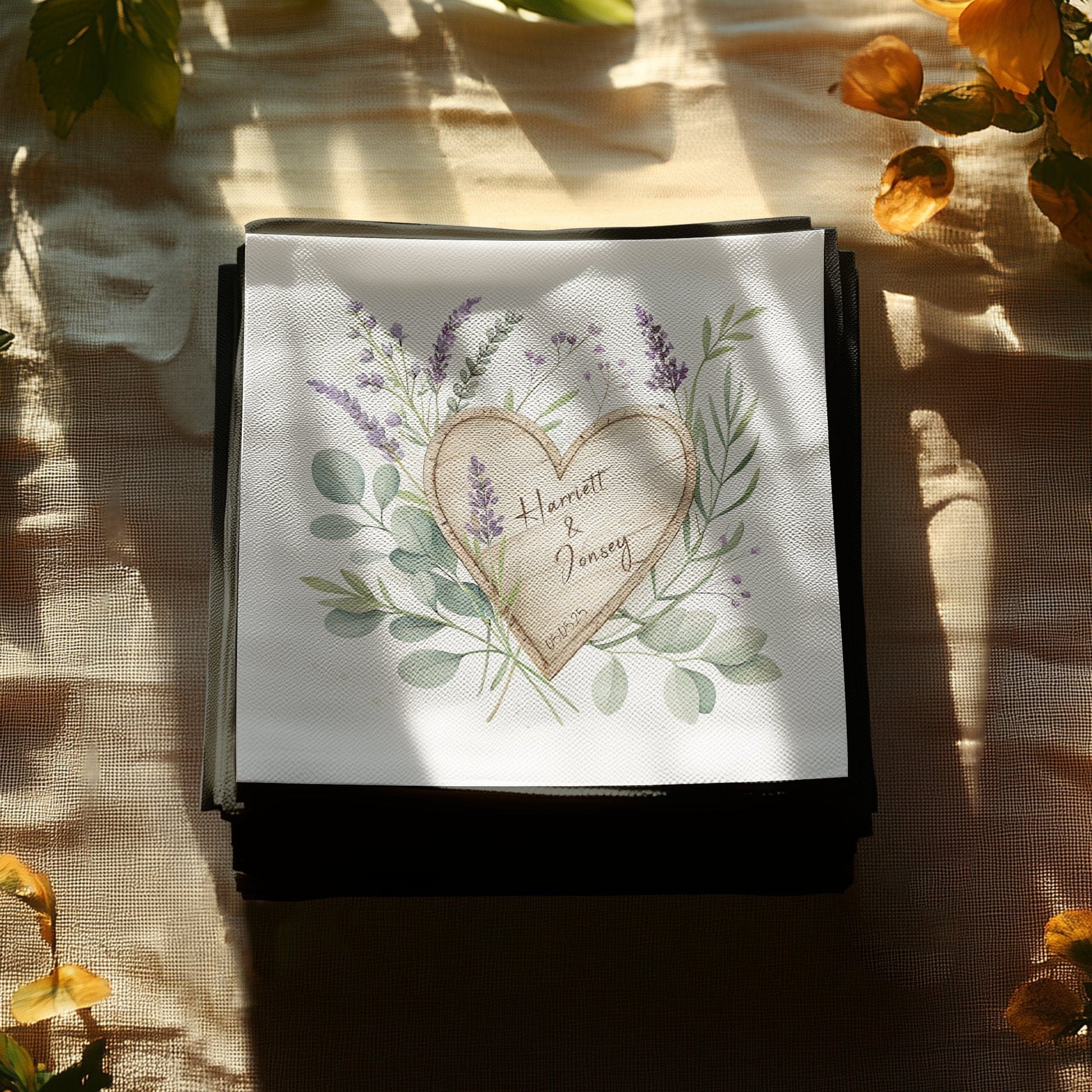 Personalized Heart and Floral Wedding Event Napkin