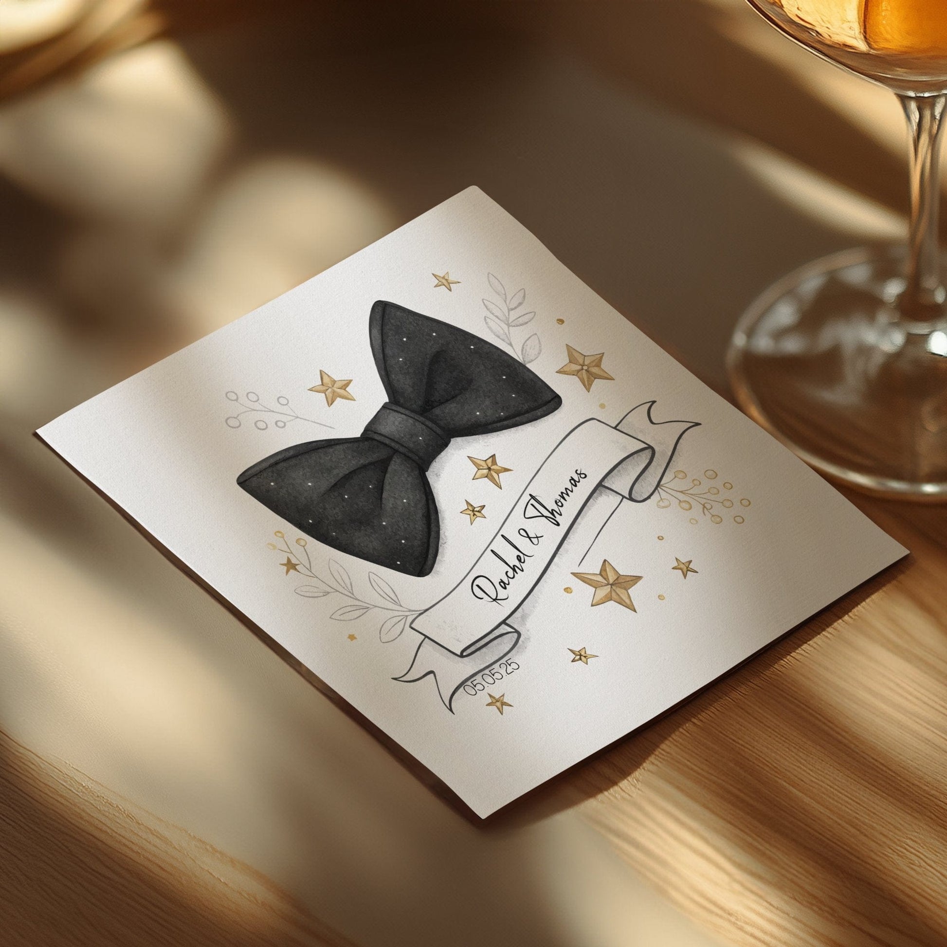 Personalized Wedding Black Bow Elegant Napkin