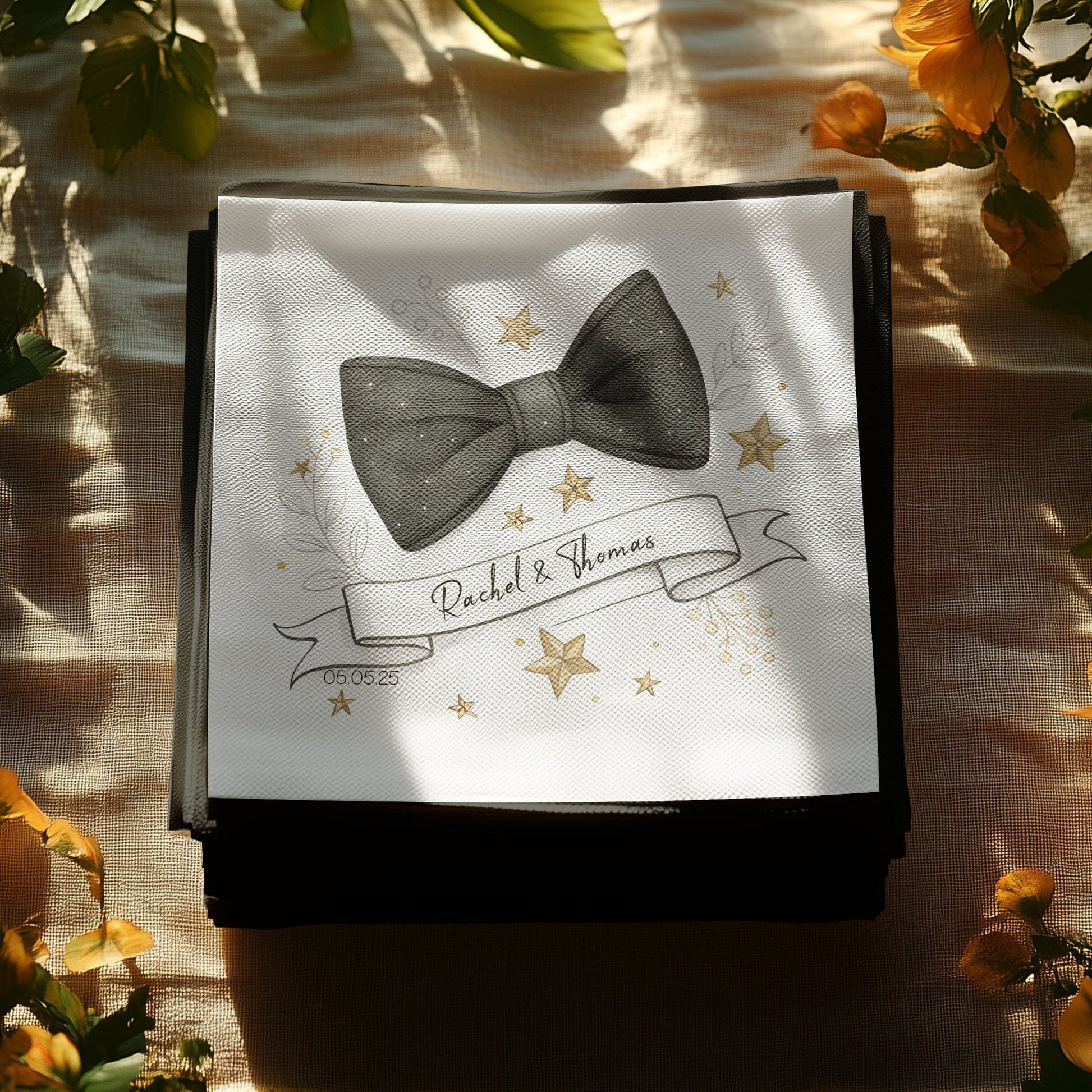 Personalized Wedding Black Bow Elegant Napkin