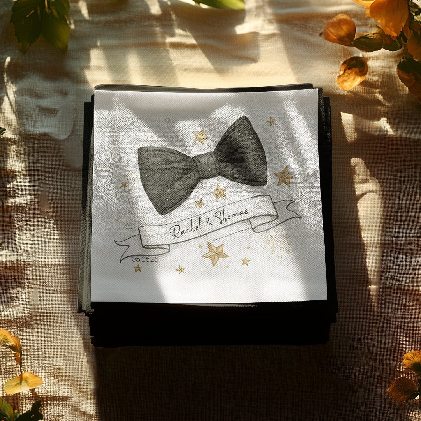 Personalized Wedding Black Bow Elegant Napkin