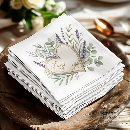 Personalized Wedding Event Napkin with Heart and Flowers