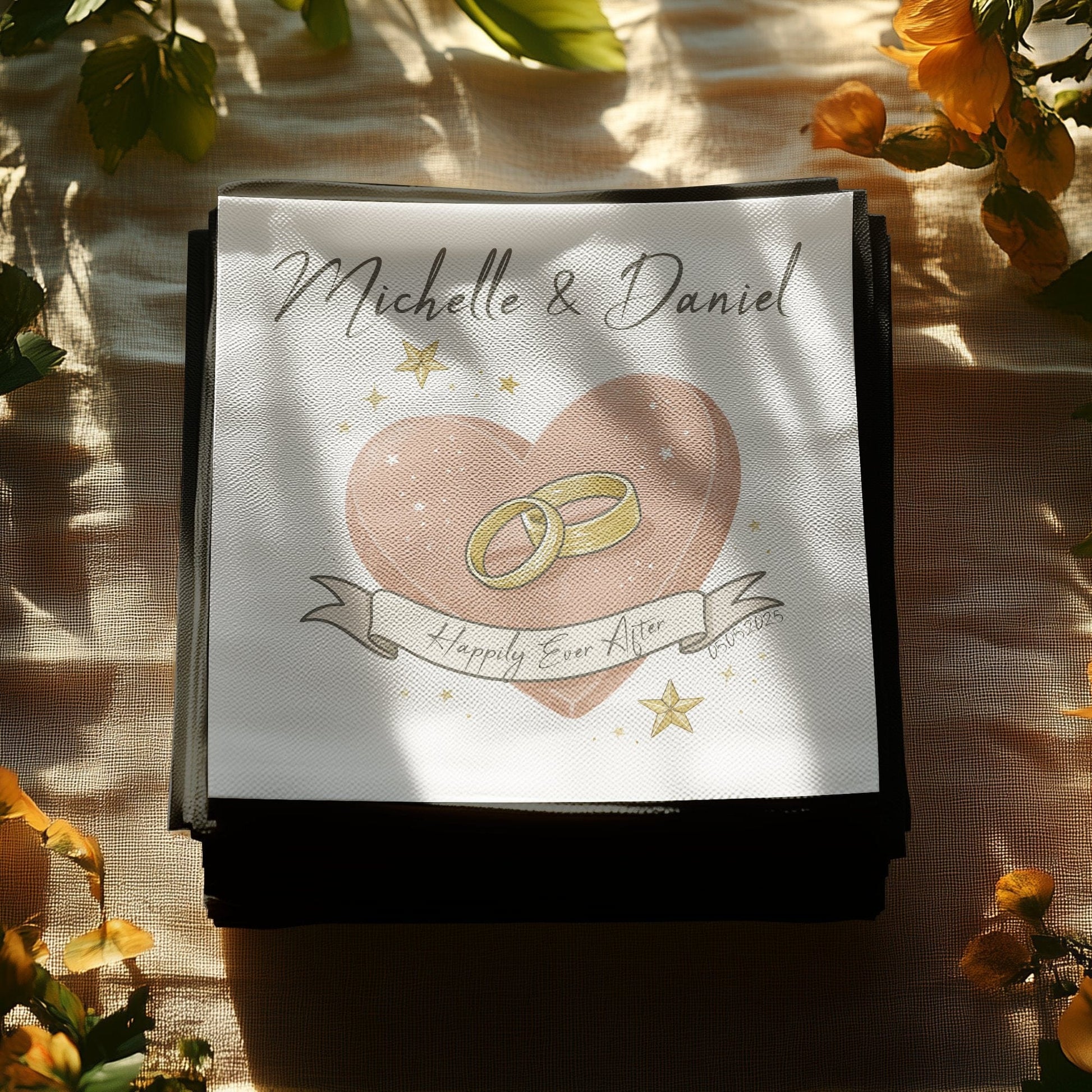 Personalized Wedding Napkin with Rings Design