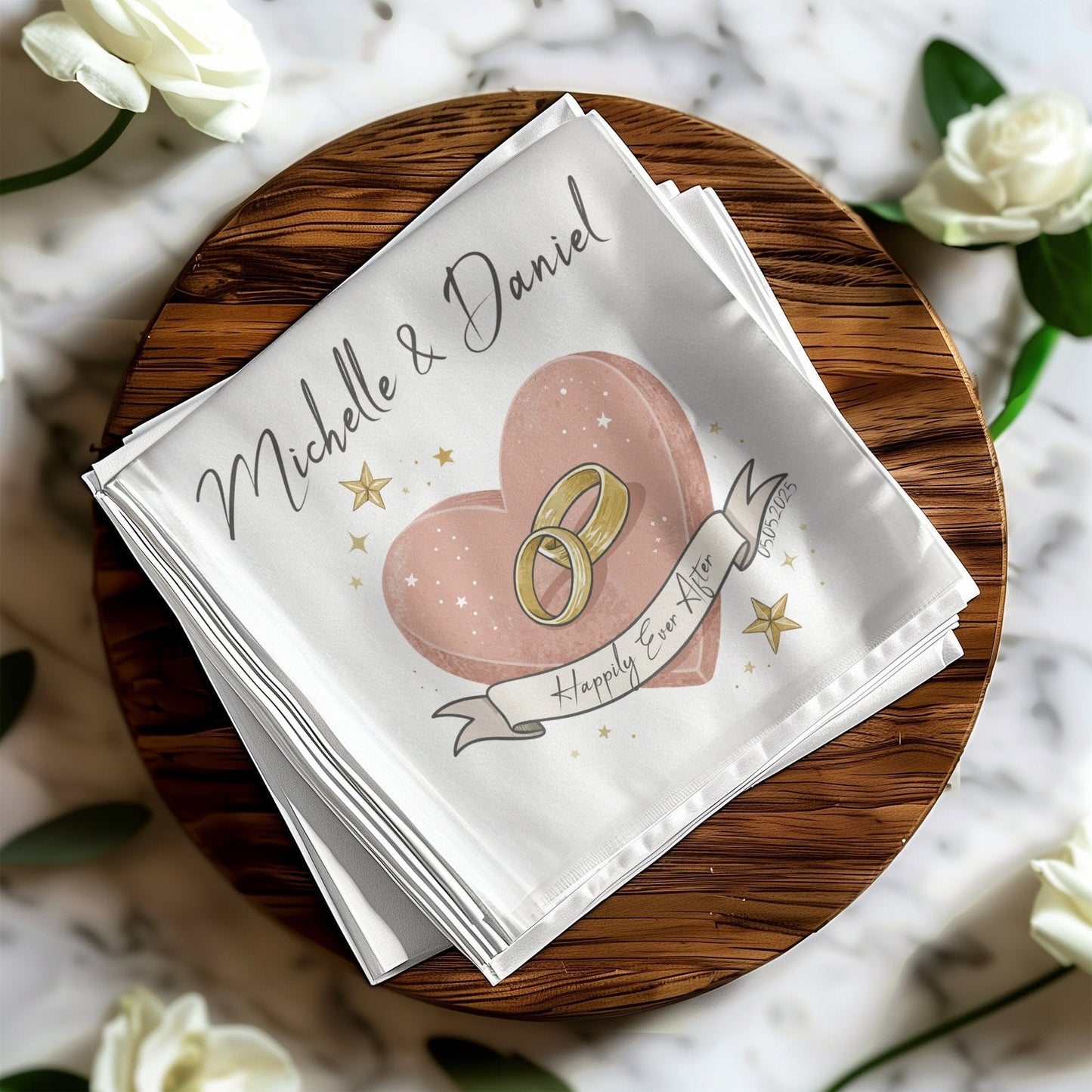 Personalized Wedding Napkin with Rings Design